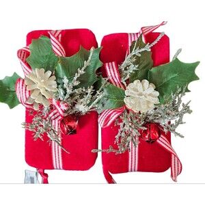 Two Hanging Christmas Holiday Present Tree Ornaments